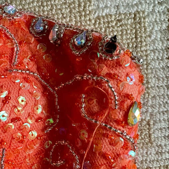 Sparkle Beaded Strapless Chiffon Gown Coral Embellished Formal Prom Dress 6 - Picture 15 of 16